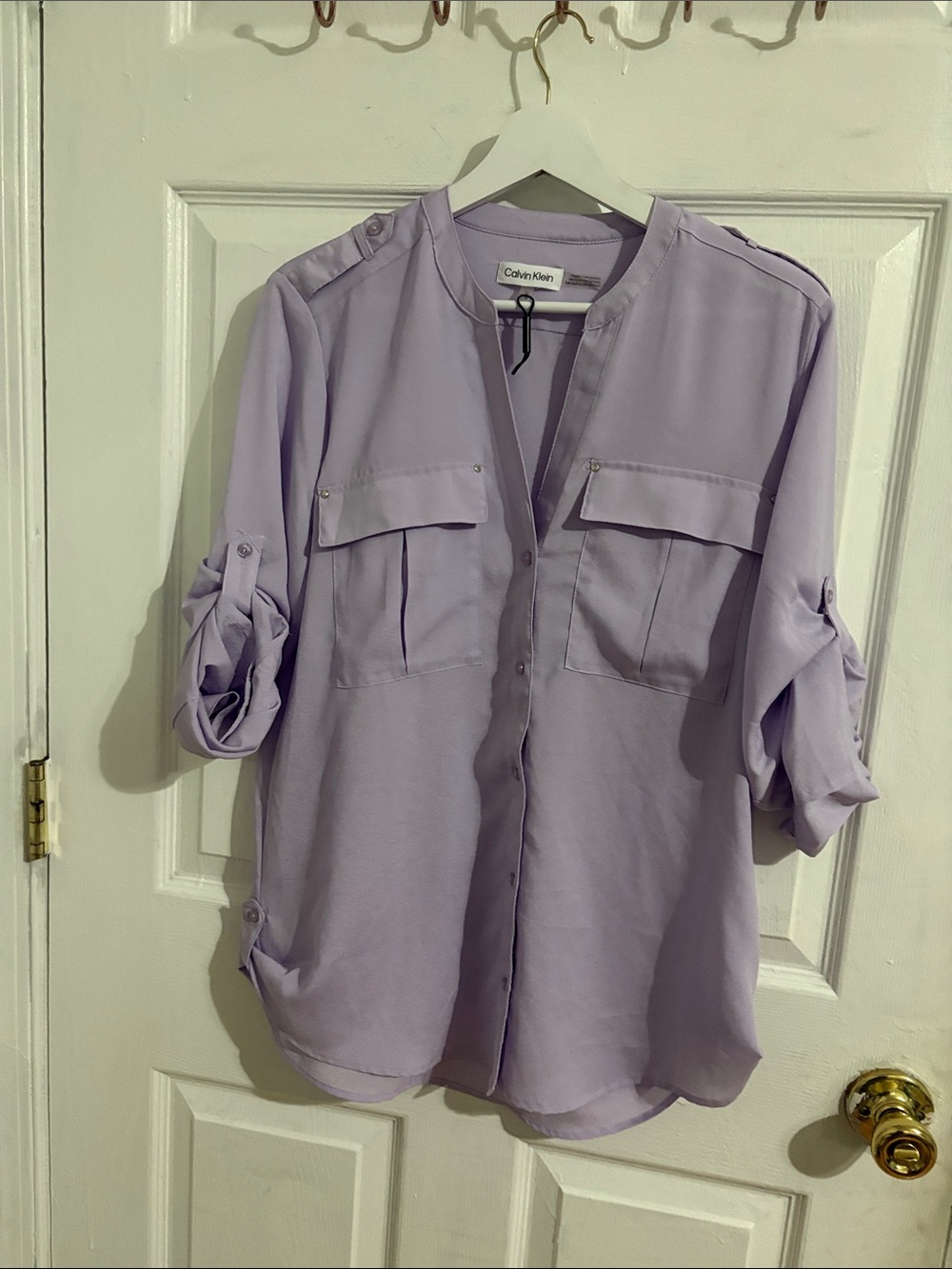 Calvin Klein Lavender Roll-Tab Utility Blouse